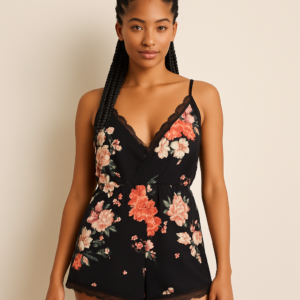 Floral Lace Trim Sleep Romper